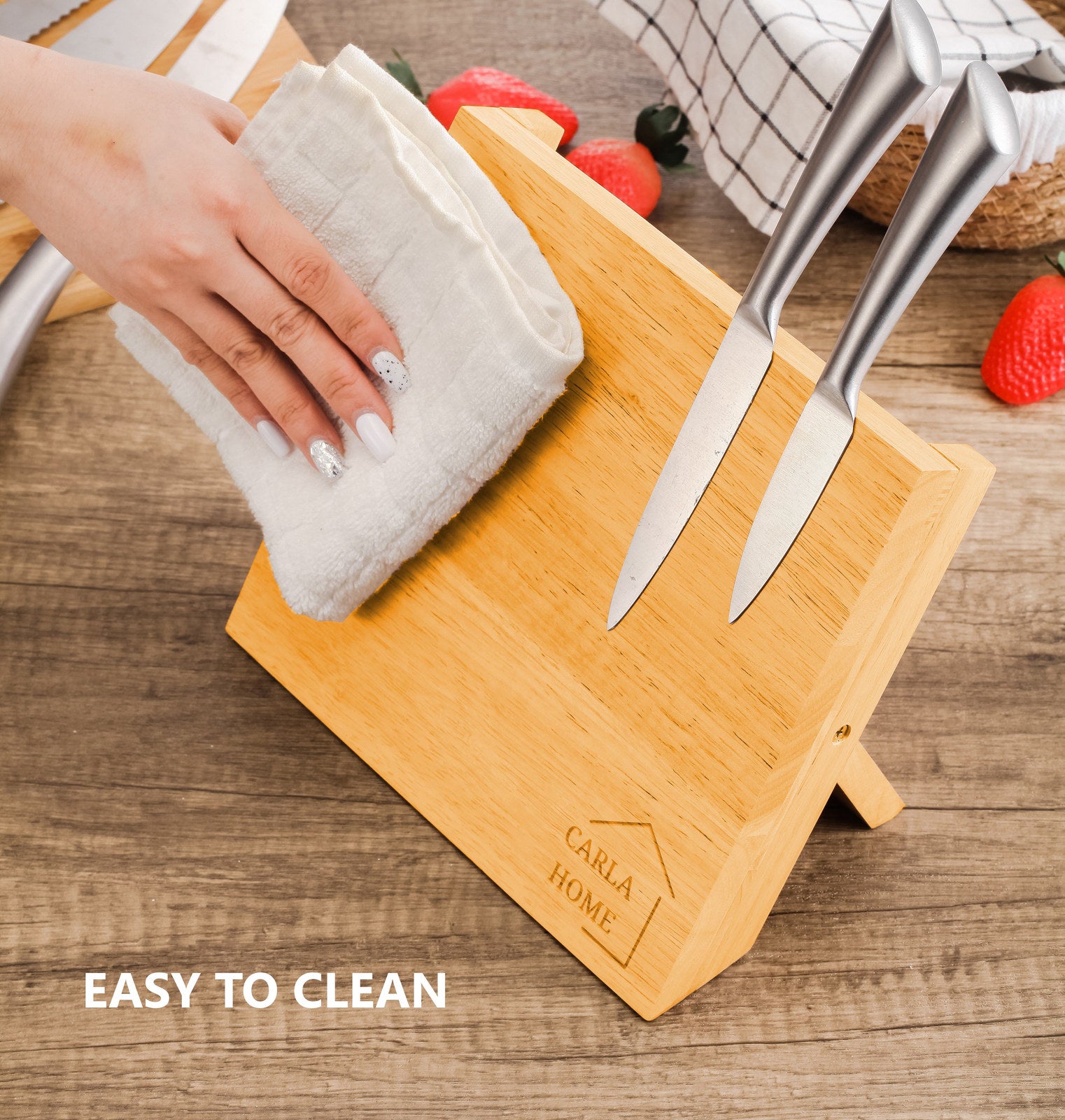 Natural Bamboo Magnetic Knife Block Holder 12x21x23 cm with Strong Magnets - SuperSaverAU - view 2