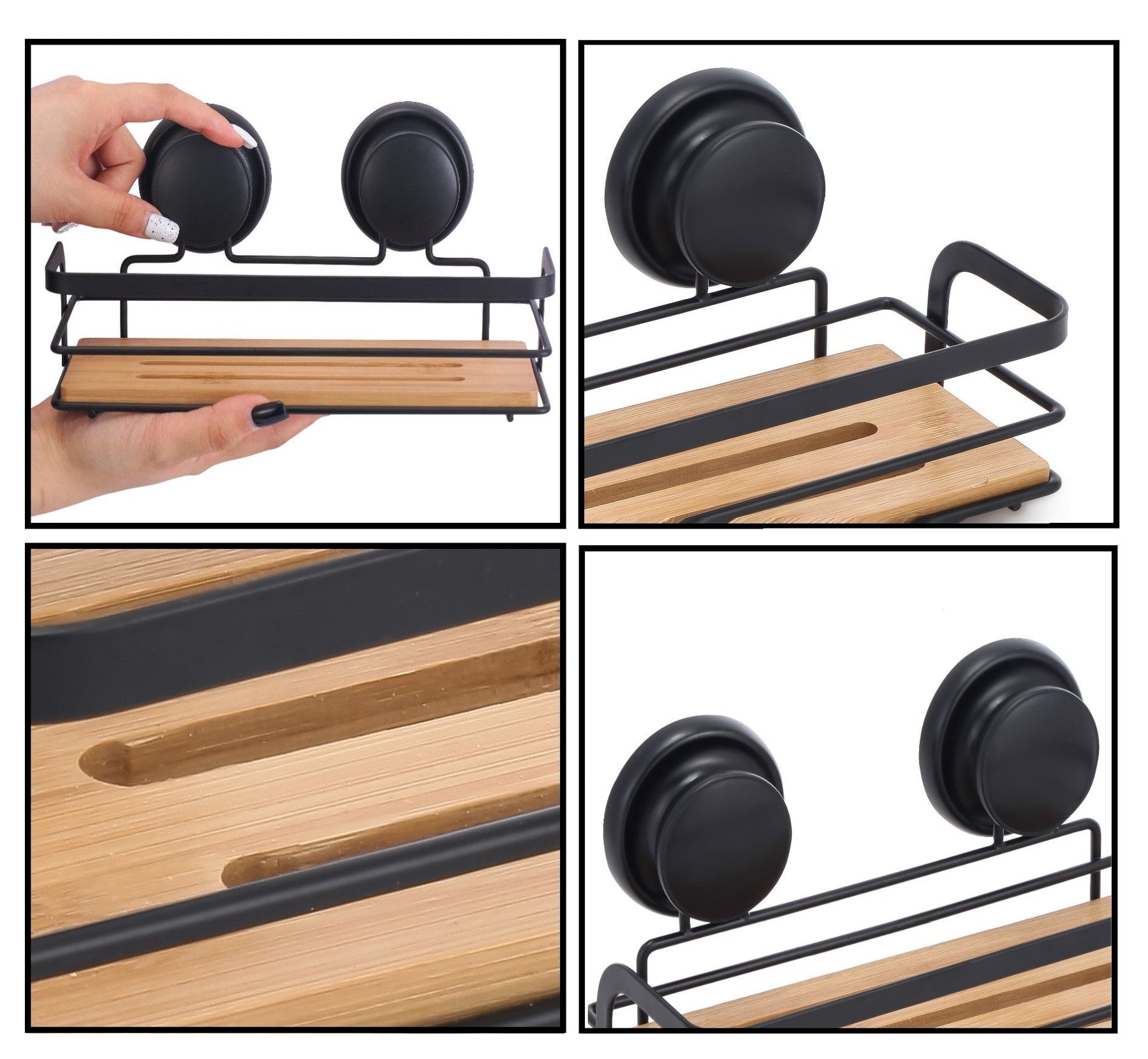 2 Pack Bamboo Corner Shower Caddy Shelf with Vacuum Suction Cup, 25x10x12 cm - SuperSaverAU - view 4