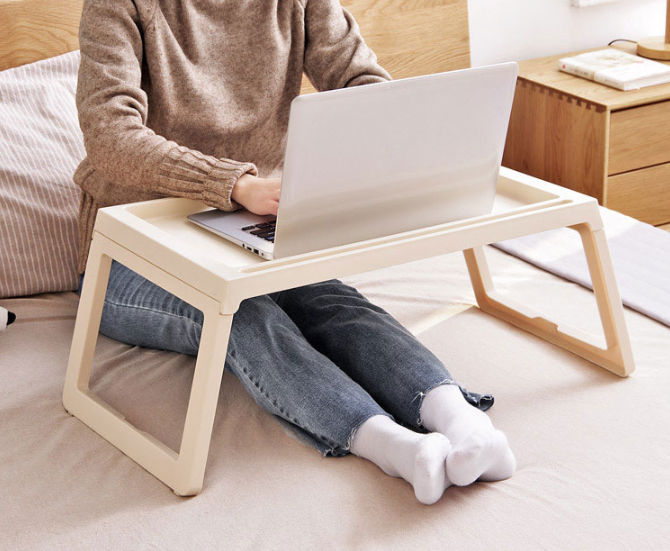 Premium White Foldable Laptop Bed Desk for Home Office