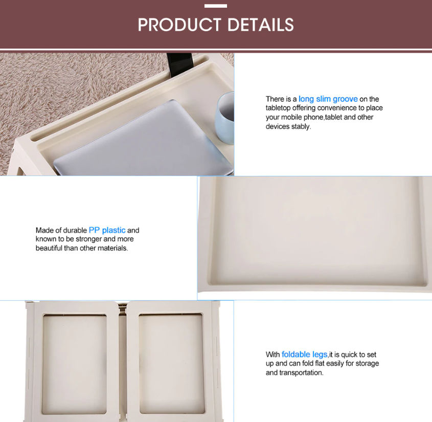 Premium White Foldable Laptop Bed Desk for Home Office