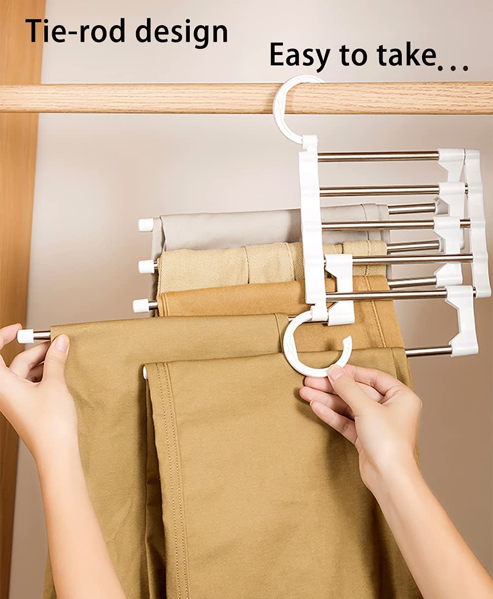 2 Pack Stainless Steel Adjustable 5 in 1 Pants Hangers Non-Slip Space Saving 32x14x12.5 cm - SuperSaverAU - view 3