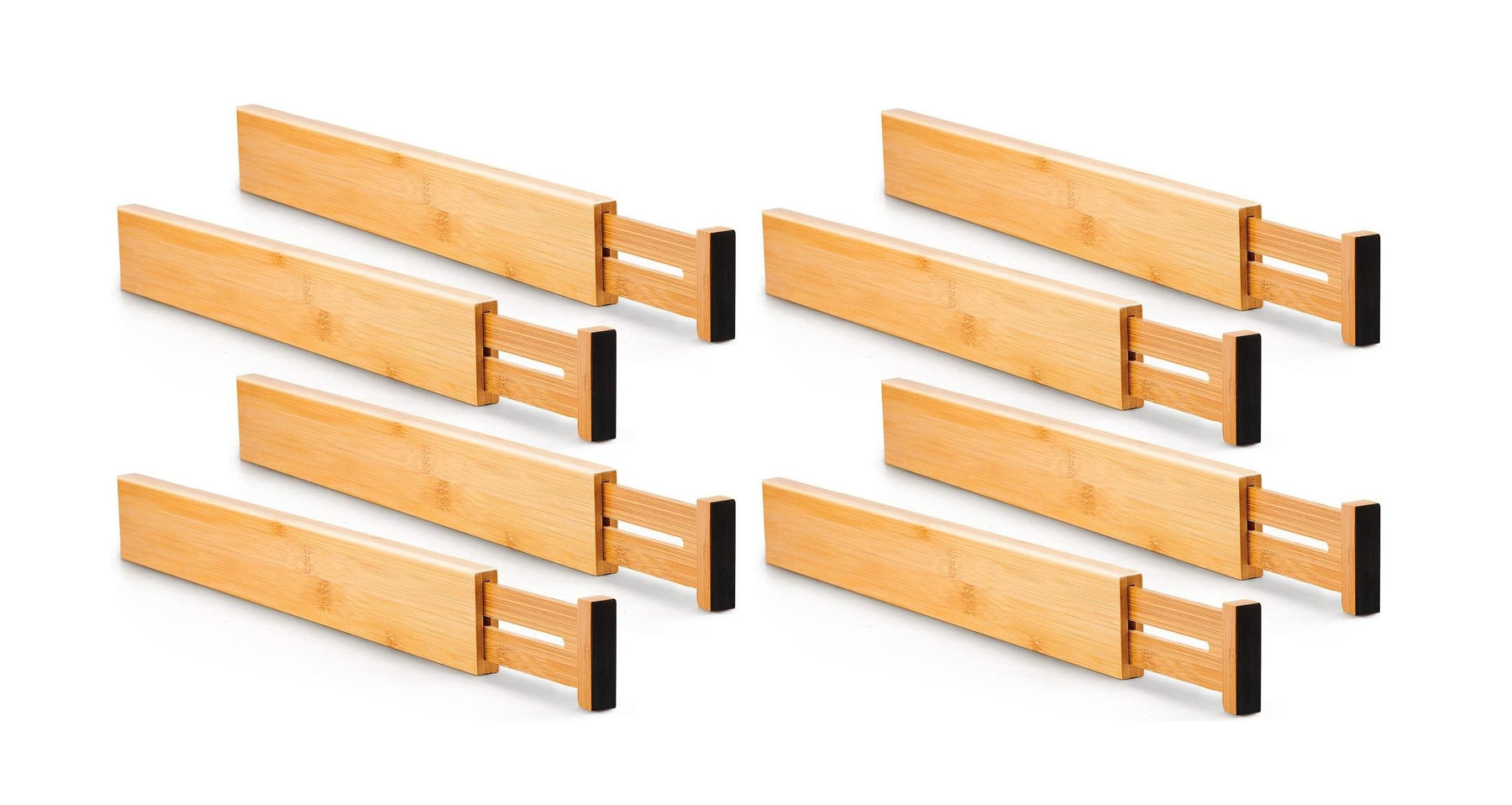 Premium Bamboo Adjustable Kitchen Drawer Dividers - Large, 8 Pack