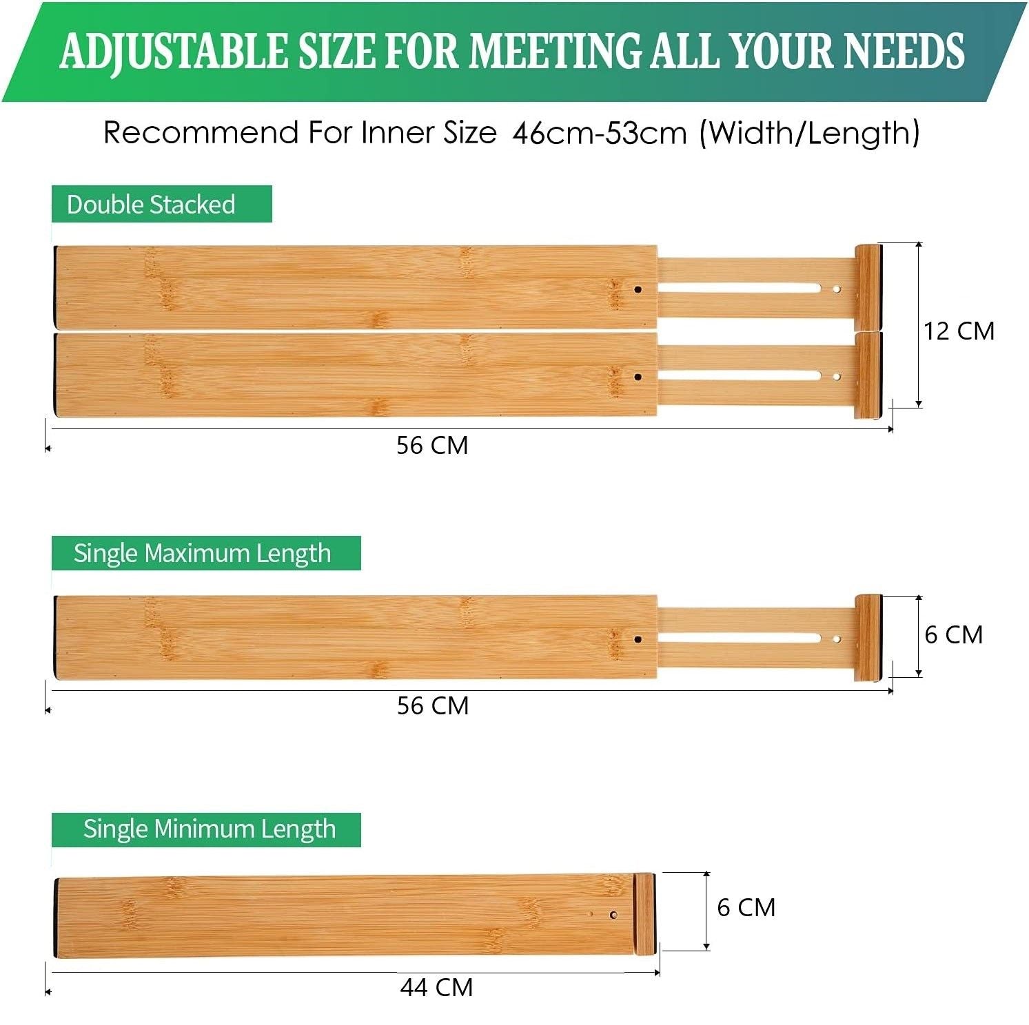 Premium Bamboo Adjustable Kitchen Drawer Dividers - Large, 8 Pack
