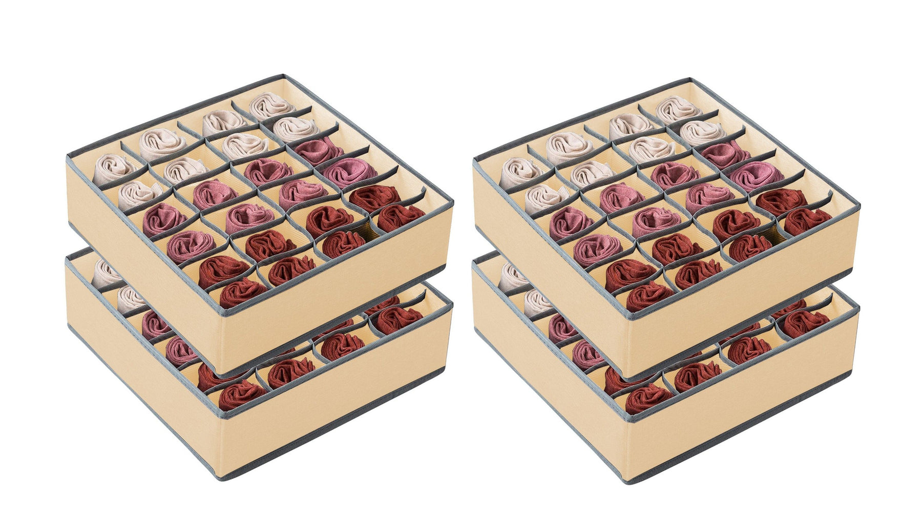 Premium Fabric Drawer Organiser Storage Boxes - Beige, 4 Pack