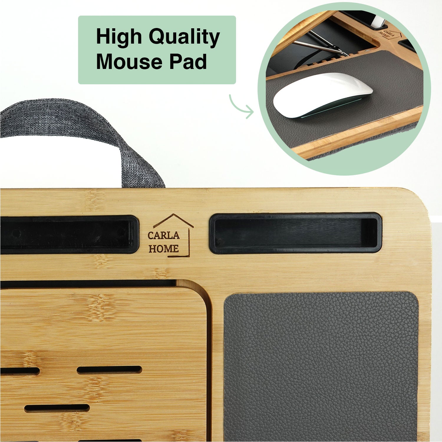 CARLA HOME Bamboo Laptop Lap Desk with Cushion and Angle Adjustable for Office and Home - SuperSaverAU - view 7