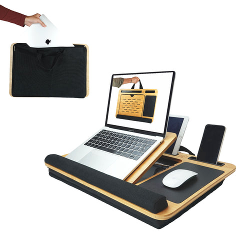 CARLA HOME Bamboo Laptop Lap Desk with Cushion, Angle Adjustable and Sleeve Case Bag for Office and Home - SuperSaverAU - view 1