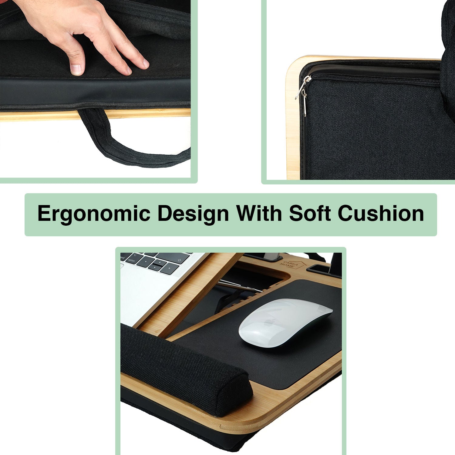 CARLA HOME Bamboo Laptop Lap Desk with Cushion, Angle Adjustable and Sleeve Case Bag for Office and Home - SuperSaverAU - view 7