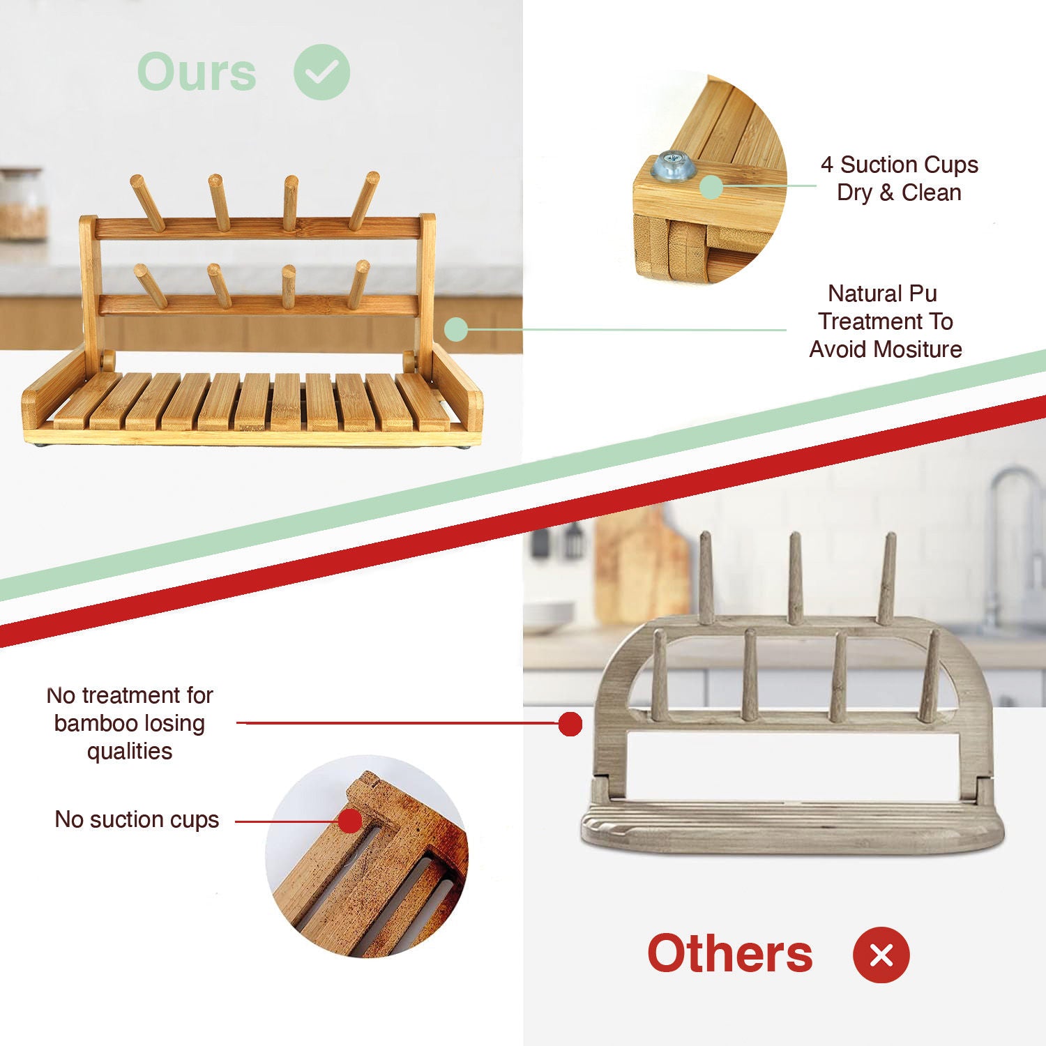 CARLA HOME Bamboo Baby Bottle Drying Rack with Brush - 18 x 36 x 17cm