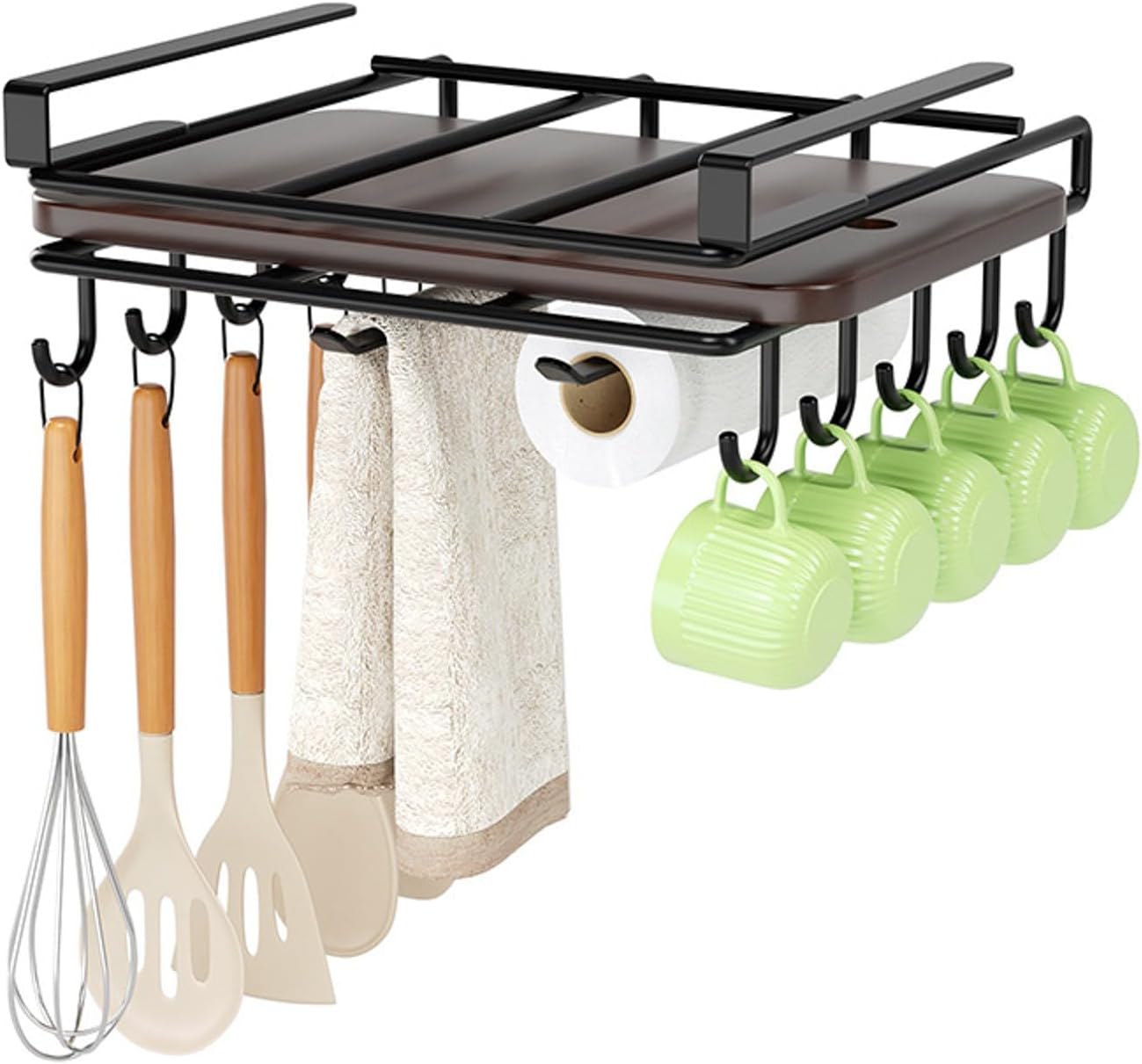 Premium Under Cabinet Cutting Board Holder with Hooks - Stainless Steel