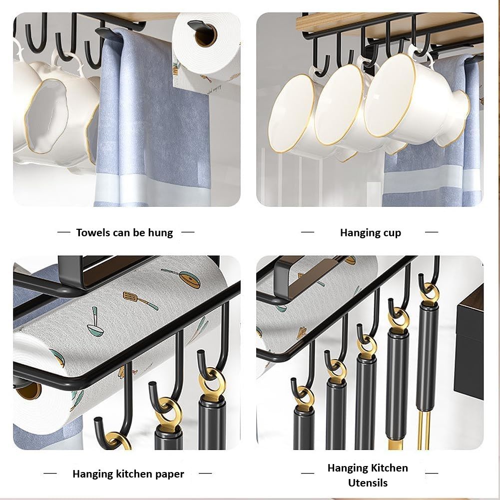Premium Under Cabinet Cutting Board Holder with Hooks - Stainless Steel