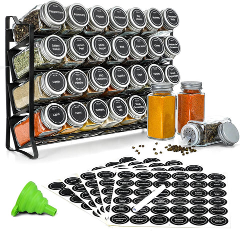 Premium 4-Tier Spice Rack Organiser with 28 Jars & Labels