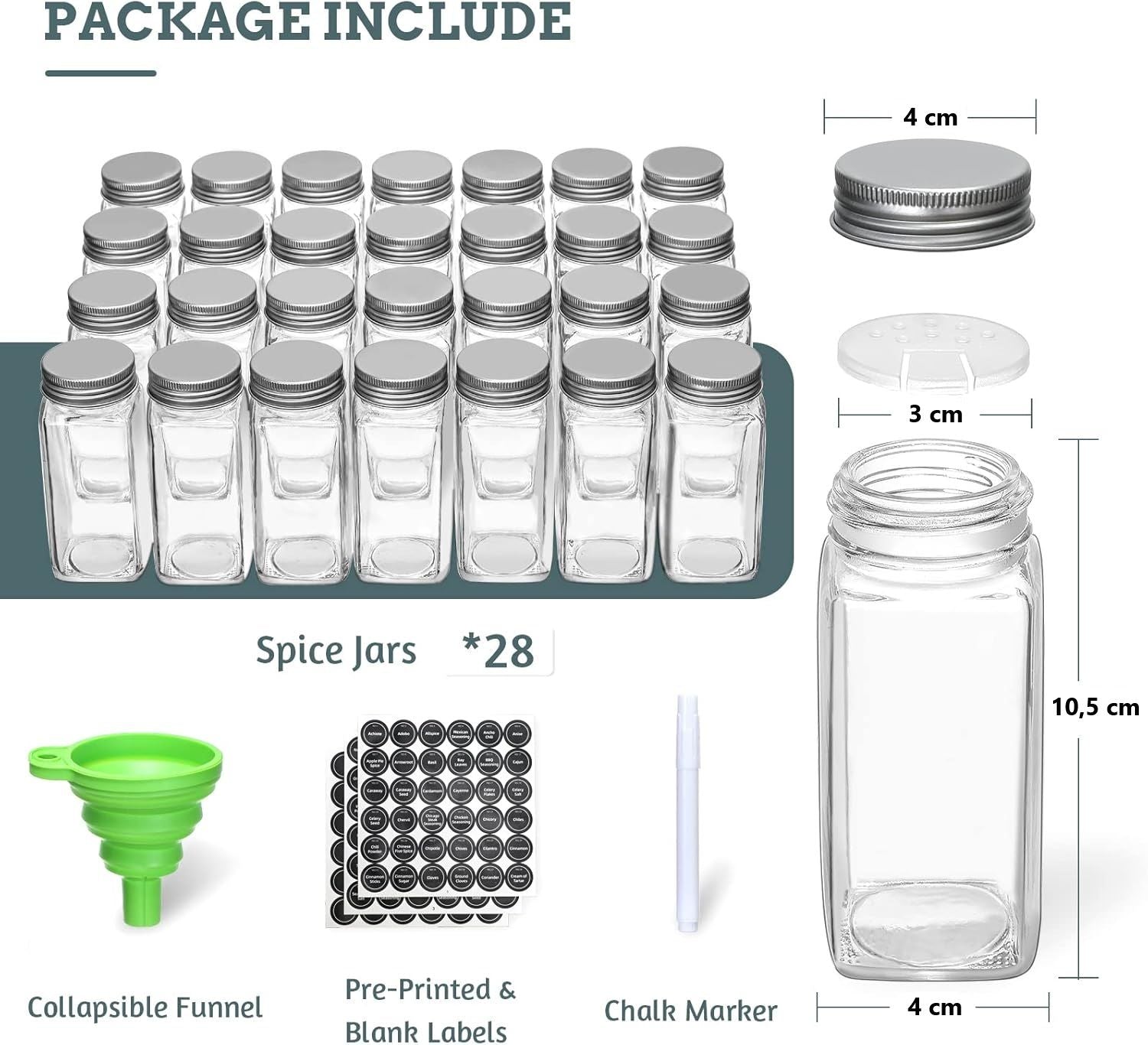 Premium 4-Tier Spice Rack Organiser with 28 Jars & Labels