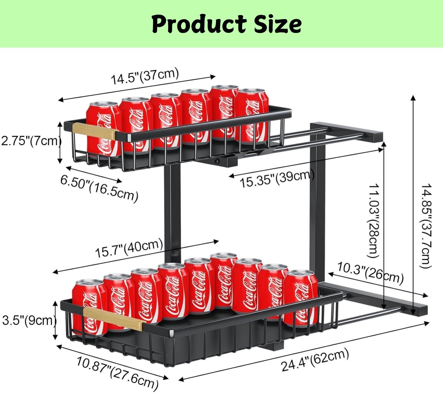 Premium 2-Tier Under Sink Organiser with Slide Rail - 41 x 36 x 30cm