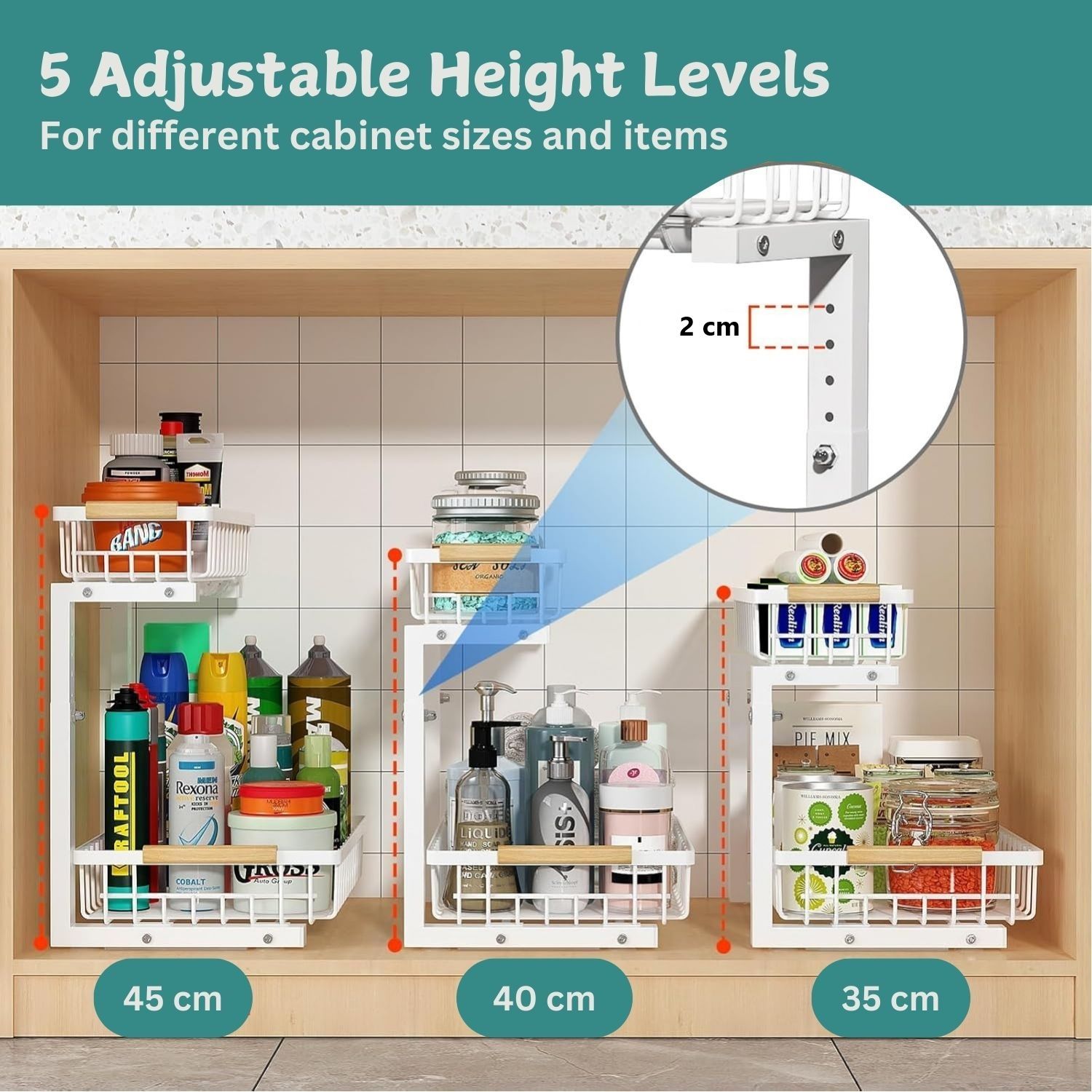 Premium 2-Tier Under Sink Organiser with Slide Rail - 41 x 36 x 30cm