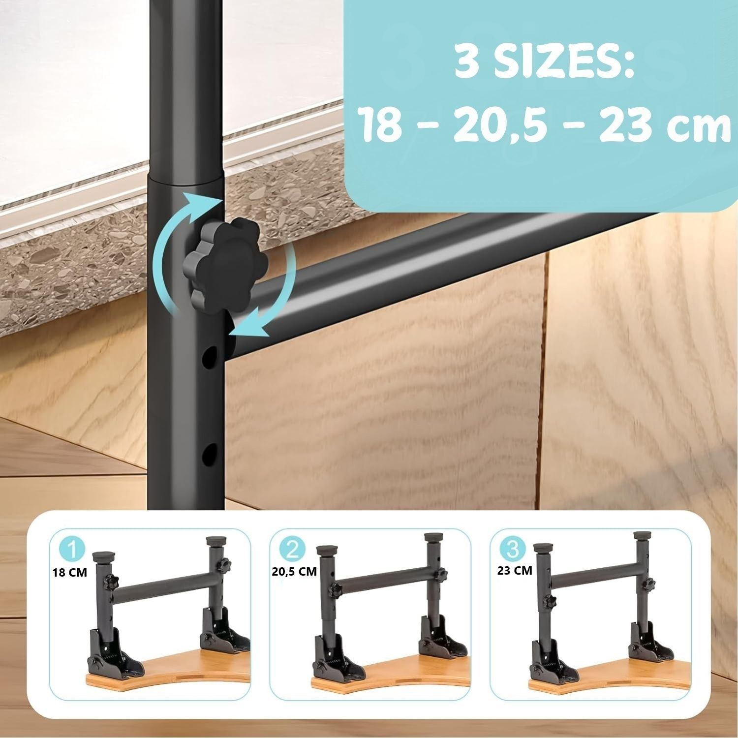 Premium Foldable Bamboo Toilet Stool with Adjustable Height - 18 to 23cm