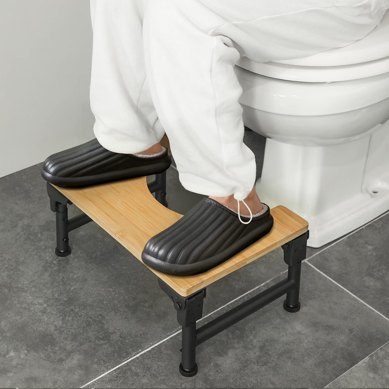 Premium Foldable Bamboo Toilet Stool with Adjustable Height - 18 to 23cm