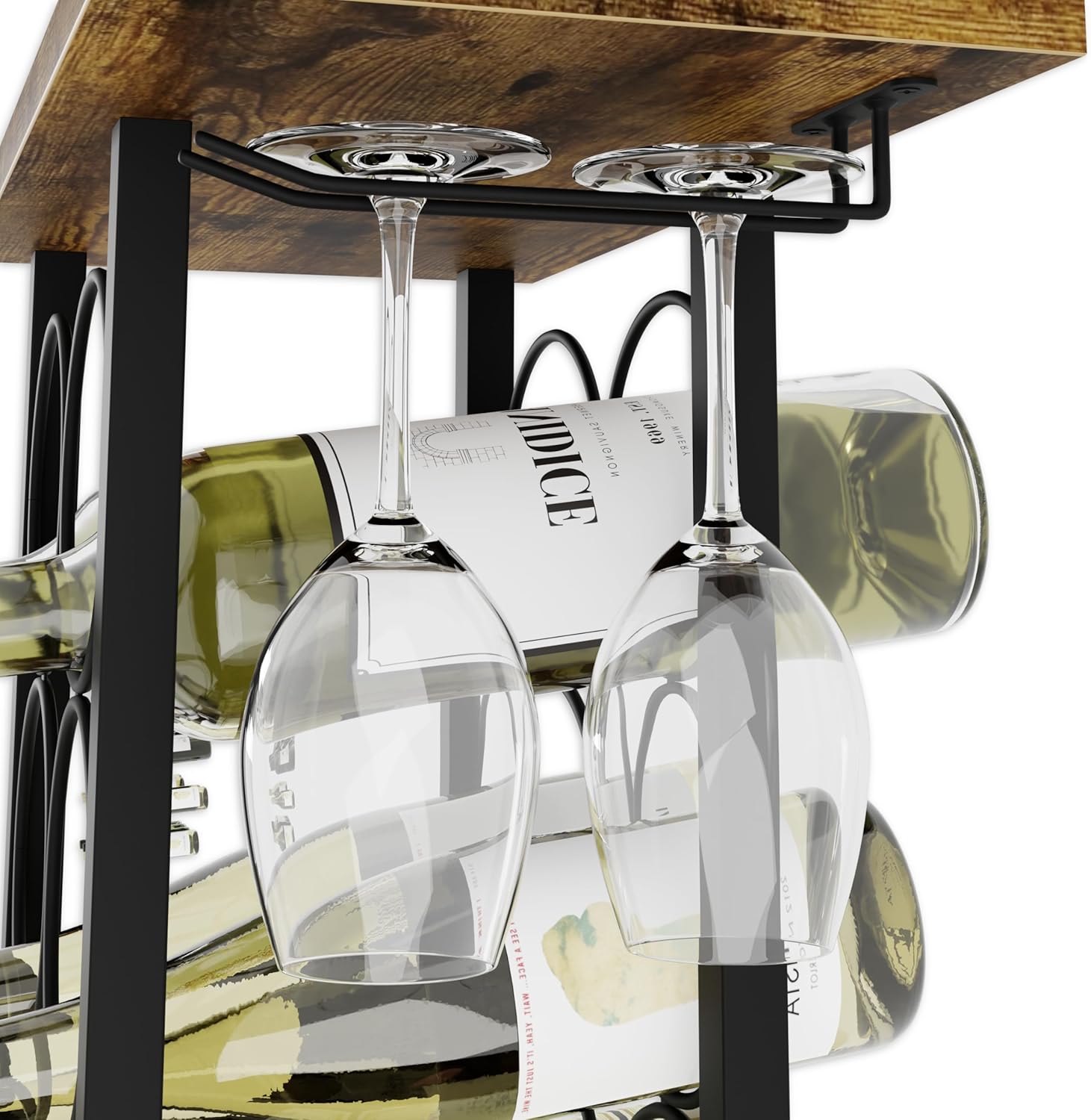Wine Rack Countertop Holder for 6 Bottles & 2 Glasses - Wooden & Metal - SuperSaverAU - view 6