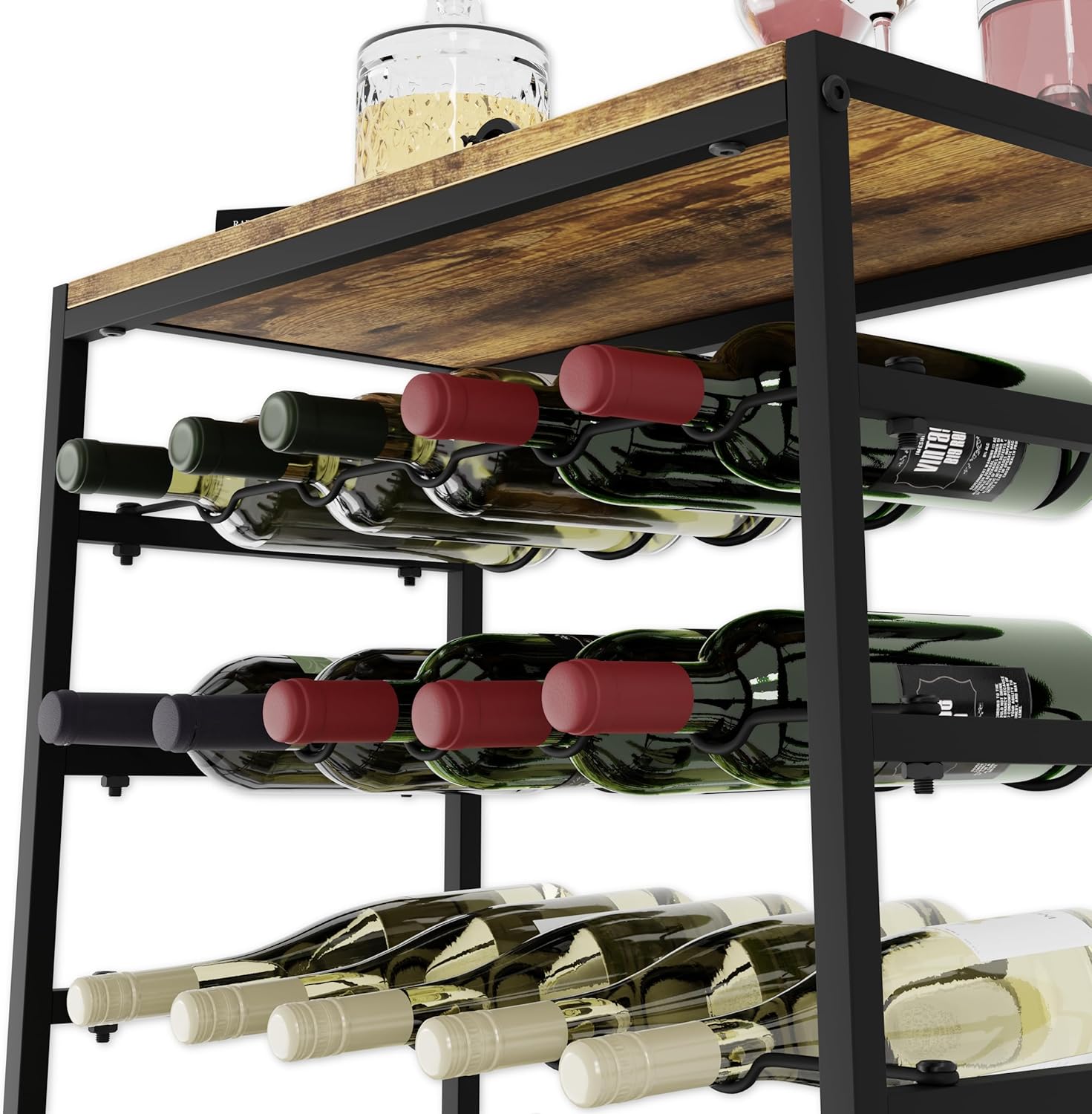 CARLA HOME 6 Tier Freestanding Wine Rack 30 Bottle with Wood Countertop