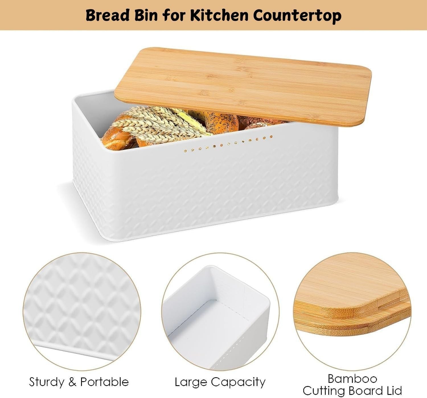 Premium Bread Bin with Bamboo Lid & Chopping Board - Black