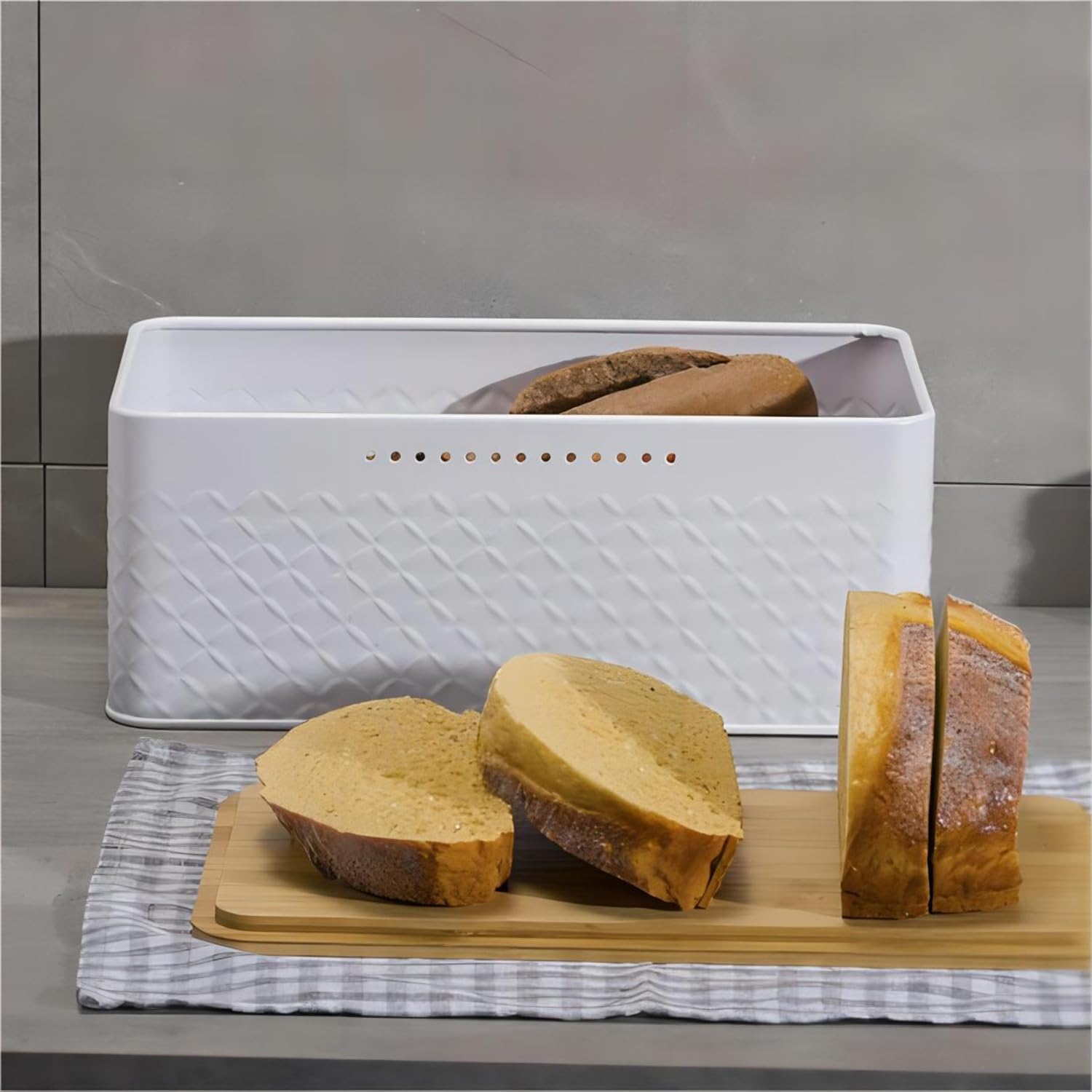 Premium Bread Bin with Bamboo Lid & Chopping Board - Black