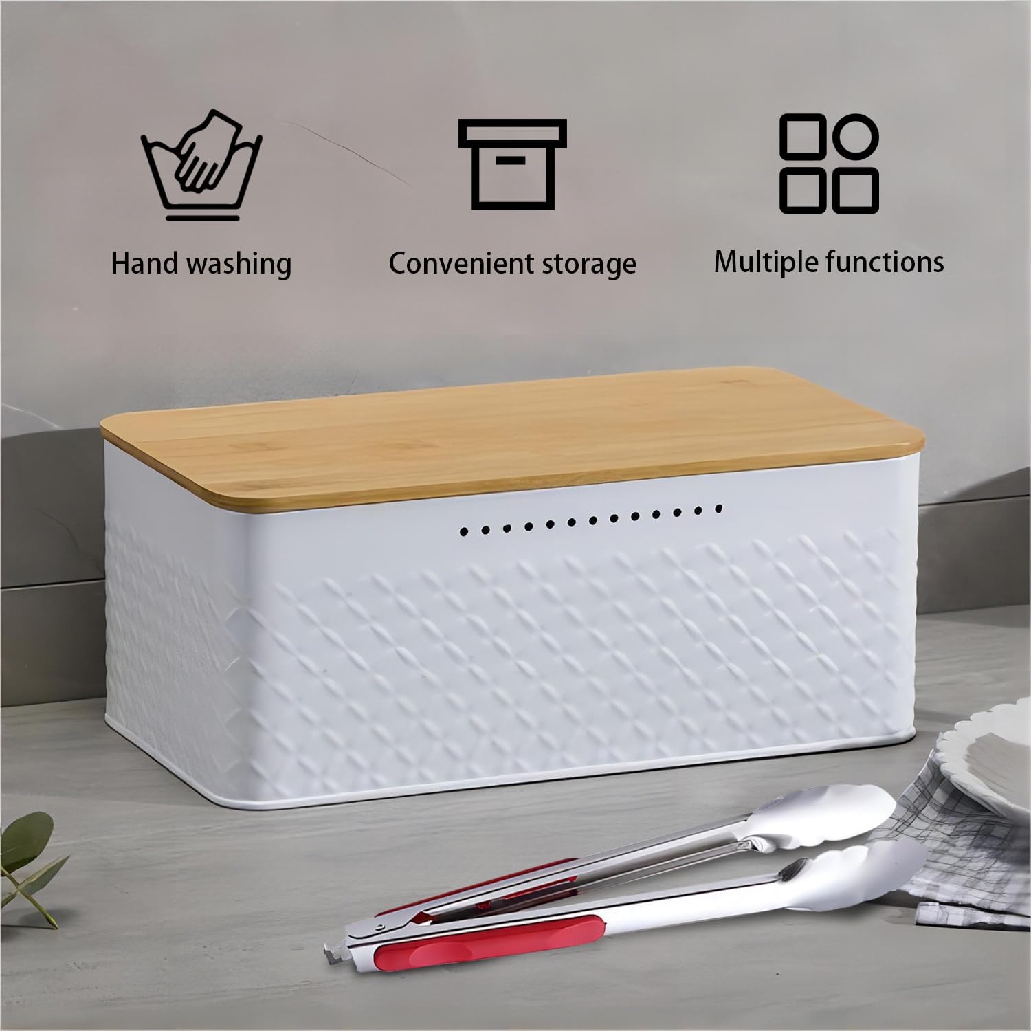 Premium Bread Bin with Bamboo Lid & Chopping Board - Black