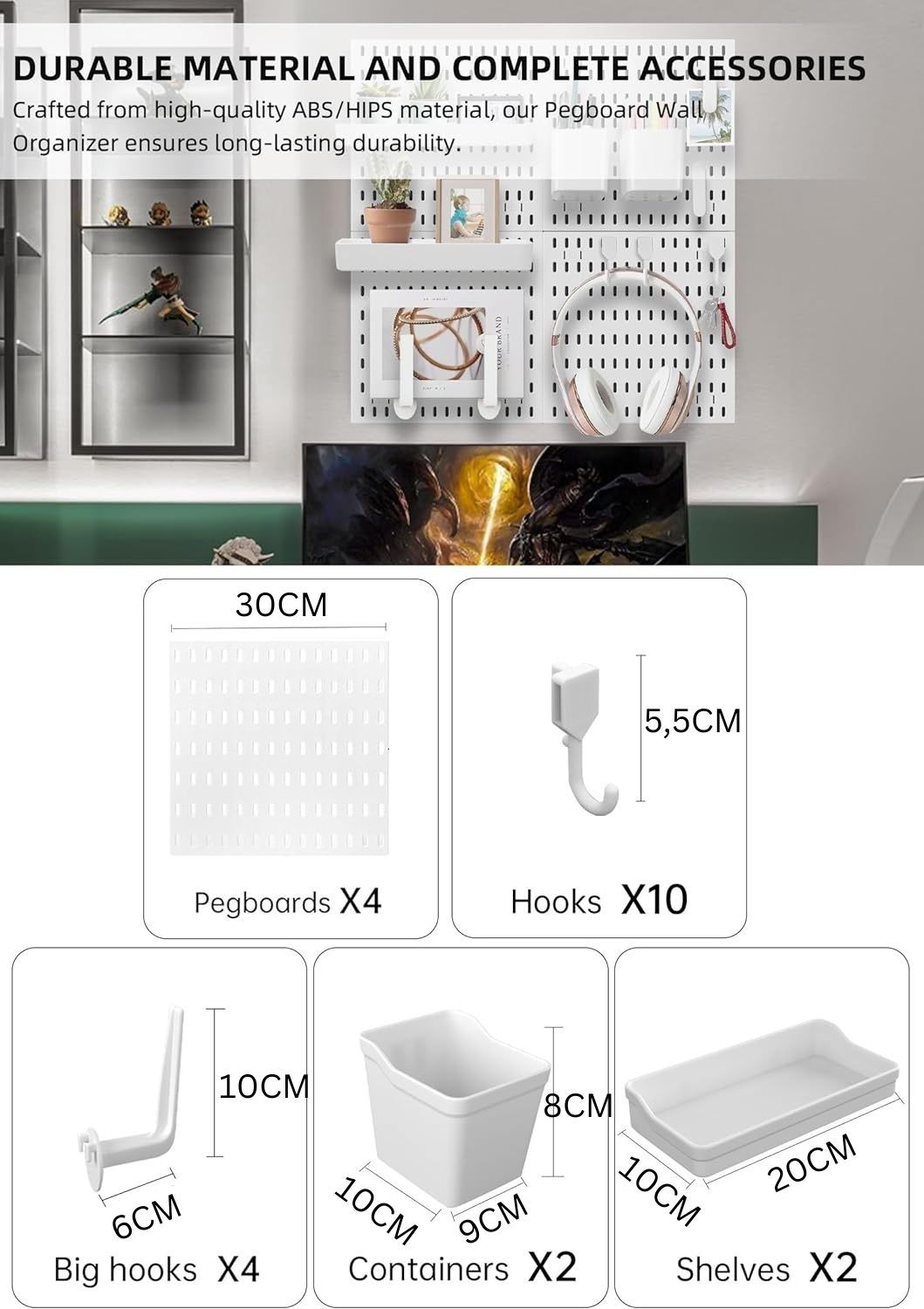 Premium Pegboard Combination Kit with 18 Accessories - 4 Boards