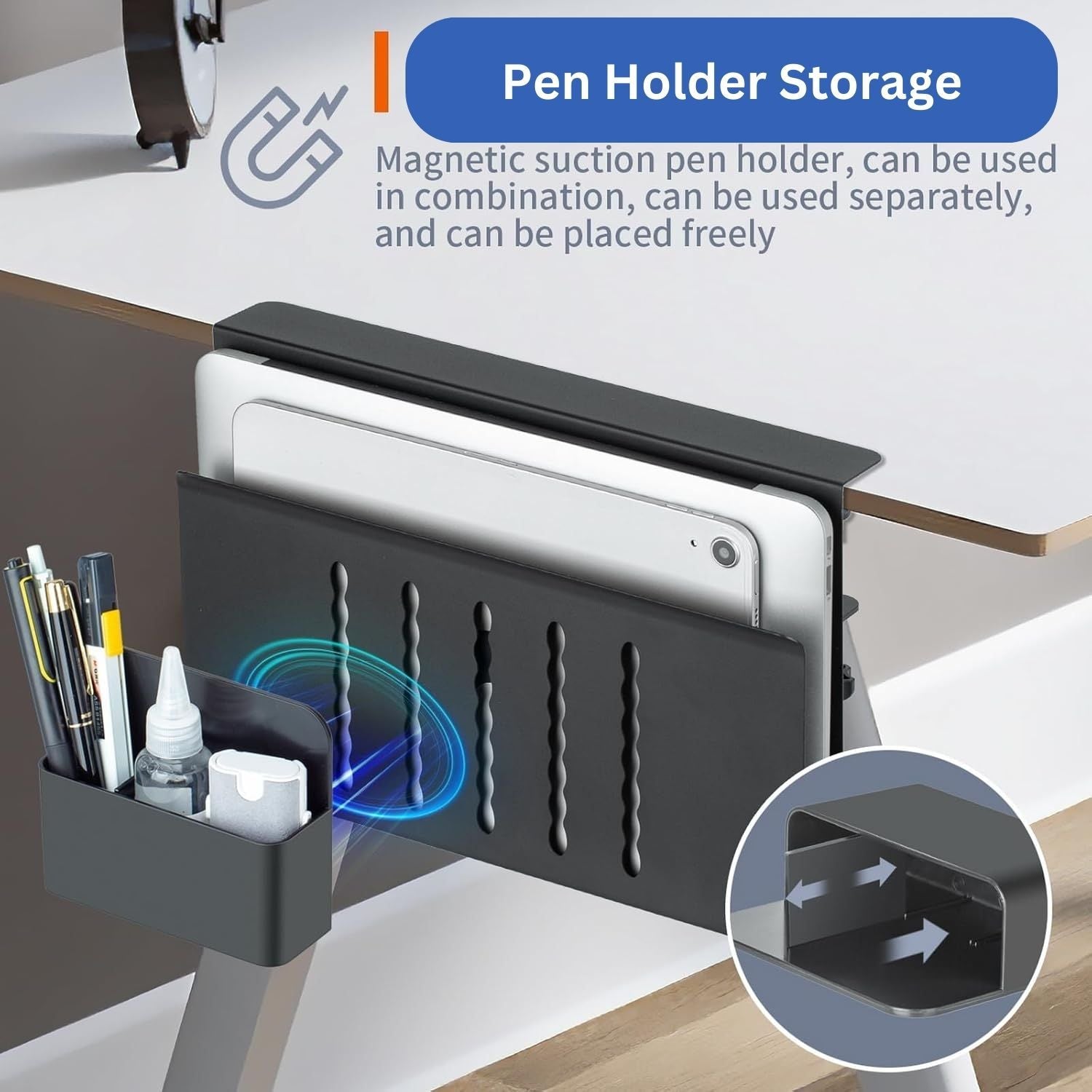Premium Under Desk Laptop Holder with Cable Tray & Pen Storage