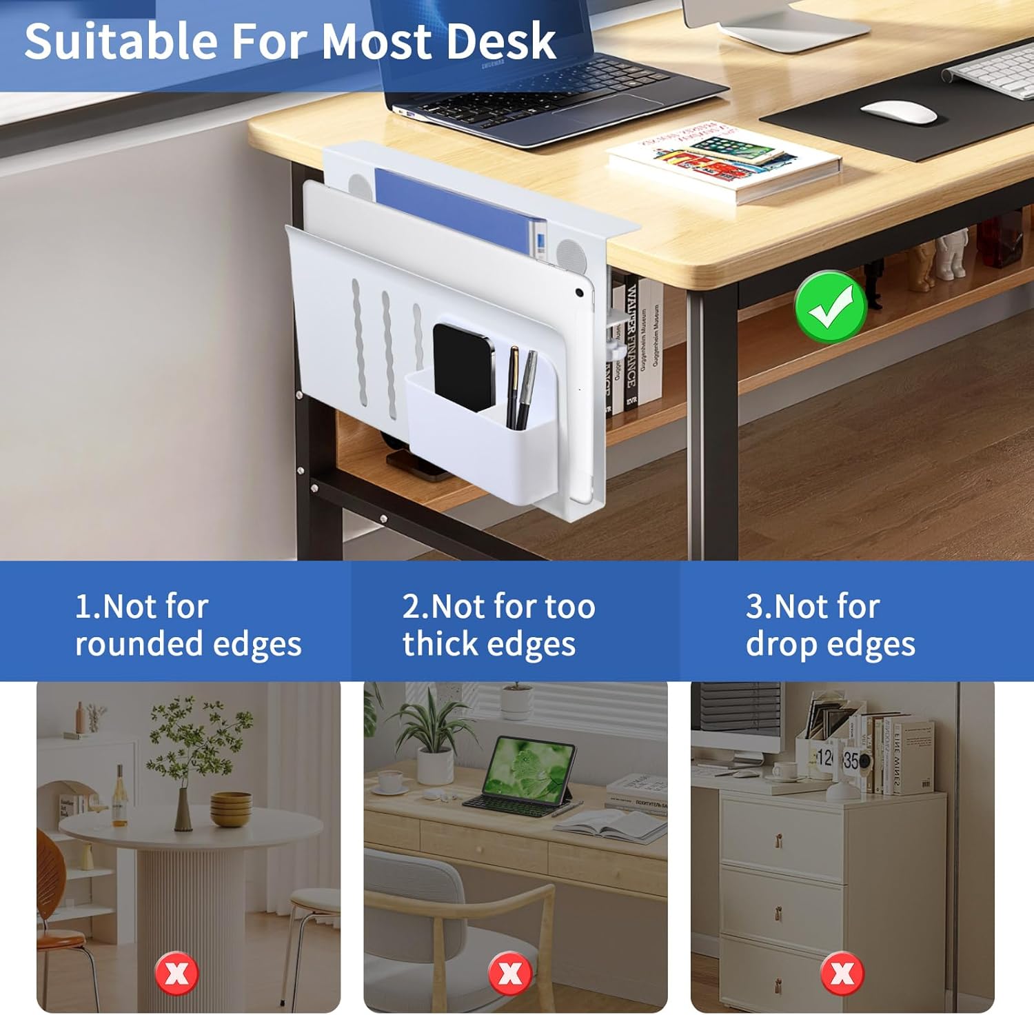 Premium Under Desk Laptop Holder with Cable Tray & Pen Storage
