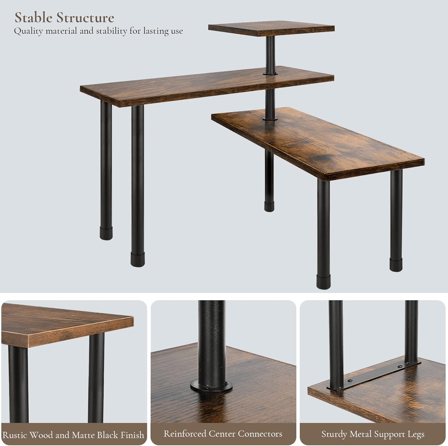 Premium 3-Tier Wooden Corner Shelf with Stainless Steel Legs