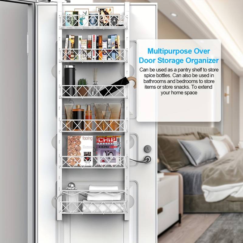 Premium 6-Tier Over Door Pantry Organiser with Adjustable Baskets