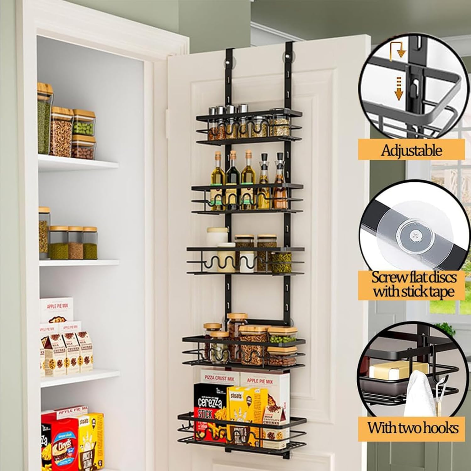 Premium 4-Tier Over Door Pantry Organiser with Adjustable Baskets