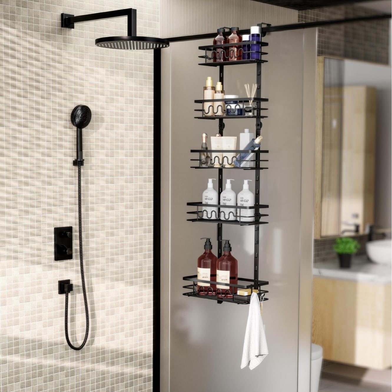 Premium 4-Tier Over Door Pantry Organiser with Adjustable Baskets