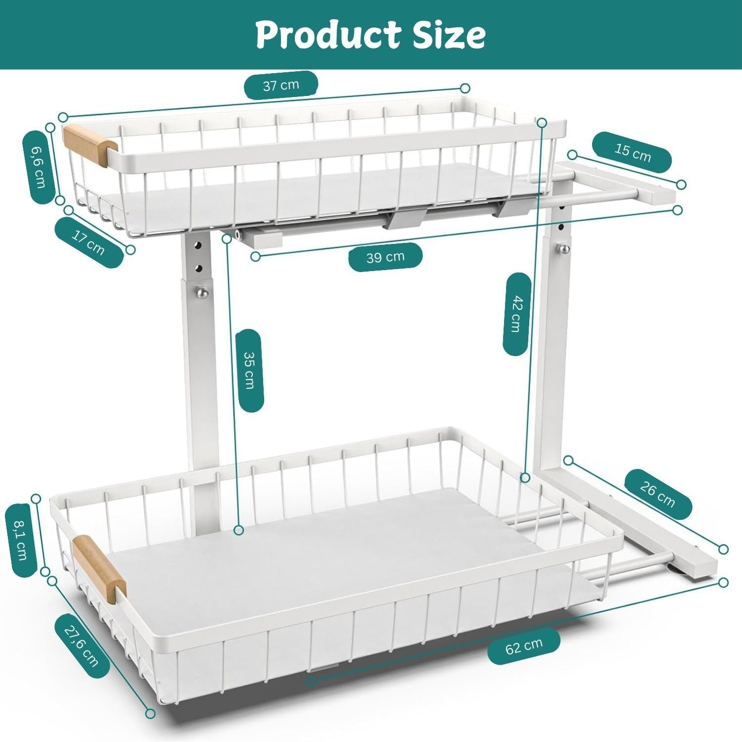 CARLA HOME 2-Tier Under Sink Organiser with Sliding Baskets - 2 Pack