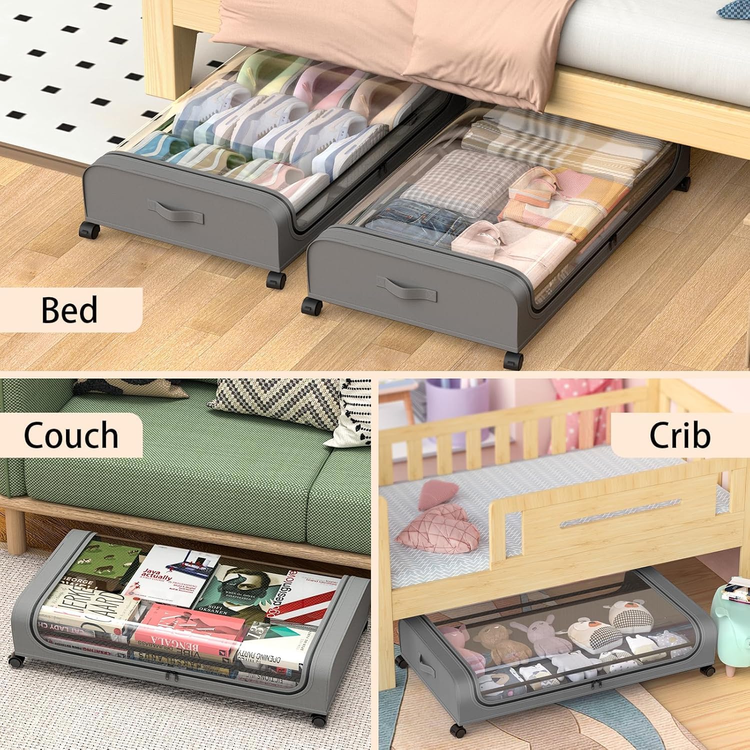 CARLA HOME Under Bed Rolling Storage Containers with Wheels - 50L, 2 Pack