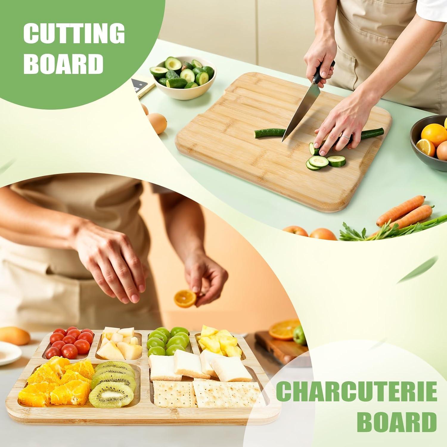 CARLA HOME Bamboo Charcuterie Board with Lid & Handle, 6 Compartments, 28x36x8 cm - SuperSaverAU - view 3