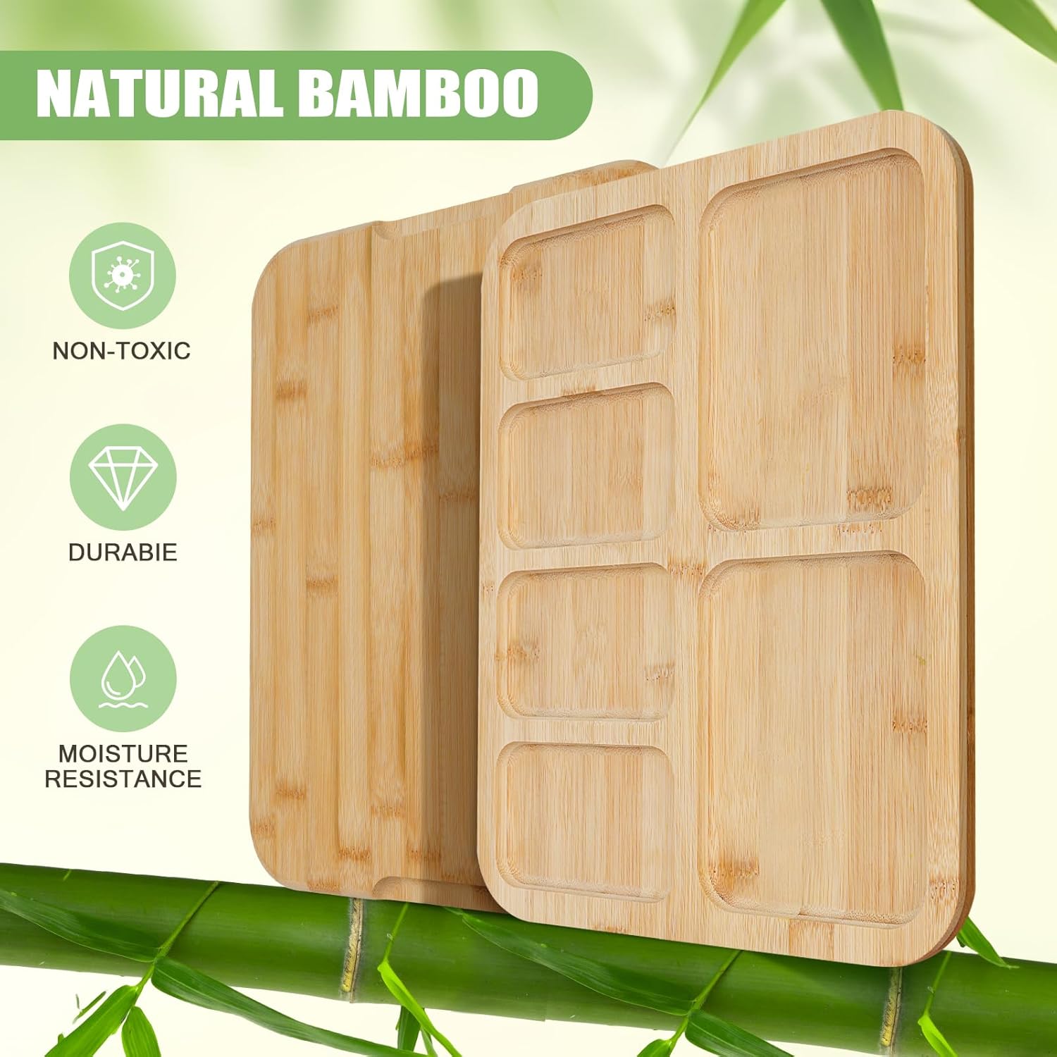 CARLA HOME Bamboo Charcuterie Board with Lid & Handle, 6 Compartments, 28x36x8 cm - SuperSaverAU - view 4