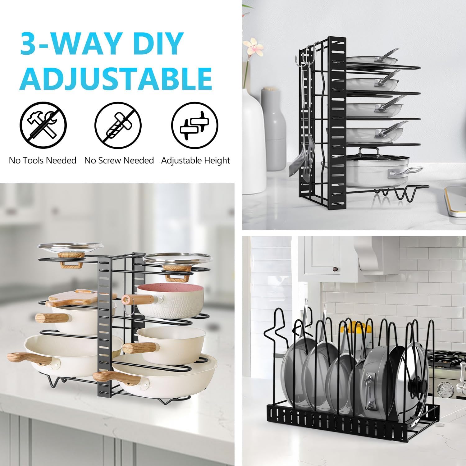 CARLA HOME 8-Tier Adjustable Pot Organizer Rack 20x38x48 cm for Kitchen Cabinet - SuperSaverAU - view 8