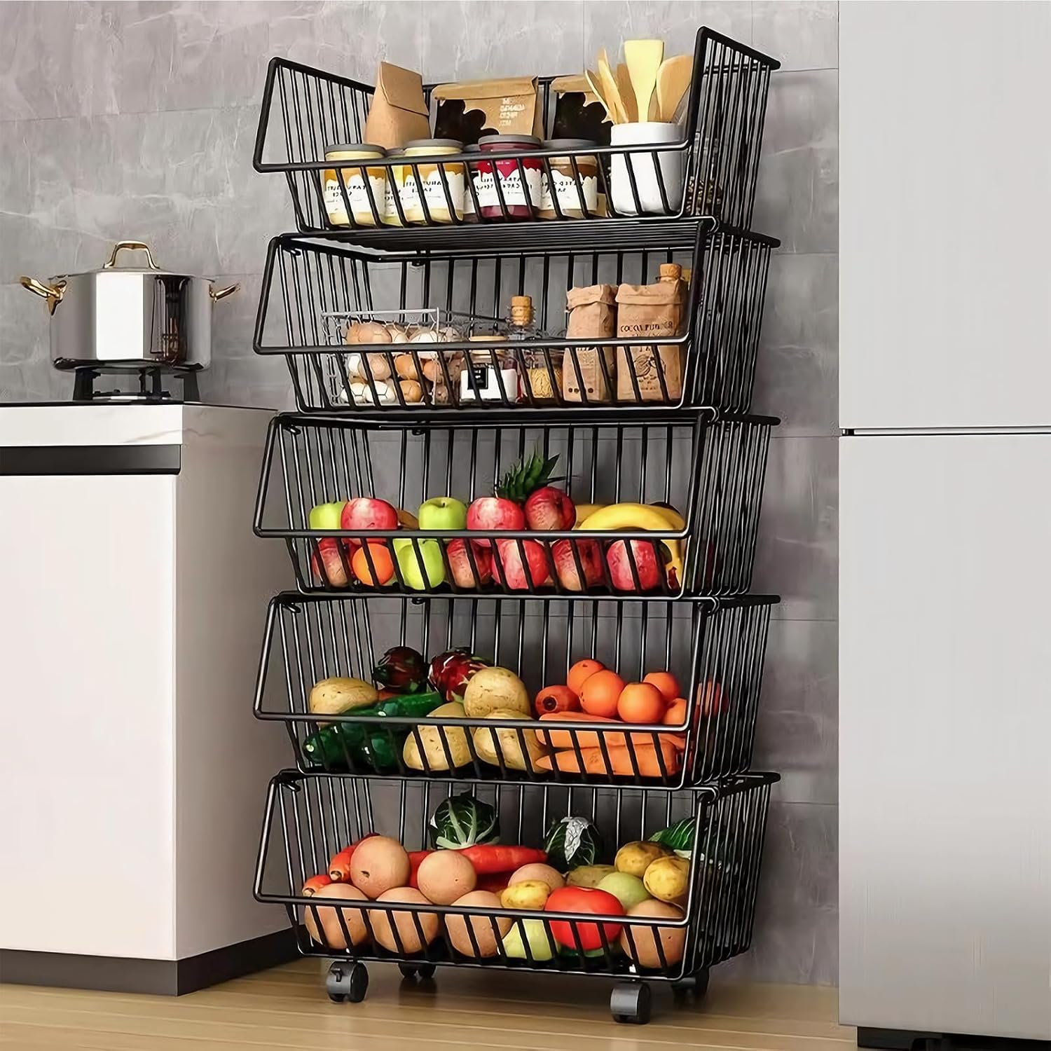 CARLA HOME 5-Tier Rolling Vegetable and Fruit Basket Cart, 29 x 41 x 94.5 cm - SuperSaverAU - view 1