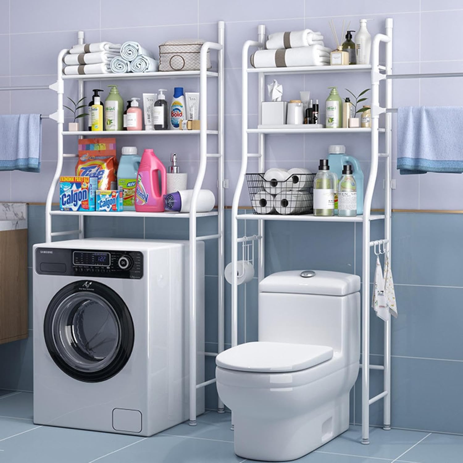 CARLA HOME 3-Tier Over The Toilet Storage Rack 23x155x47 cm with Hooks & Paper Holder - SuperSaverAU - view 6