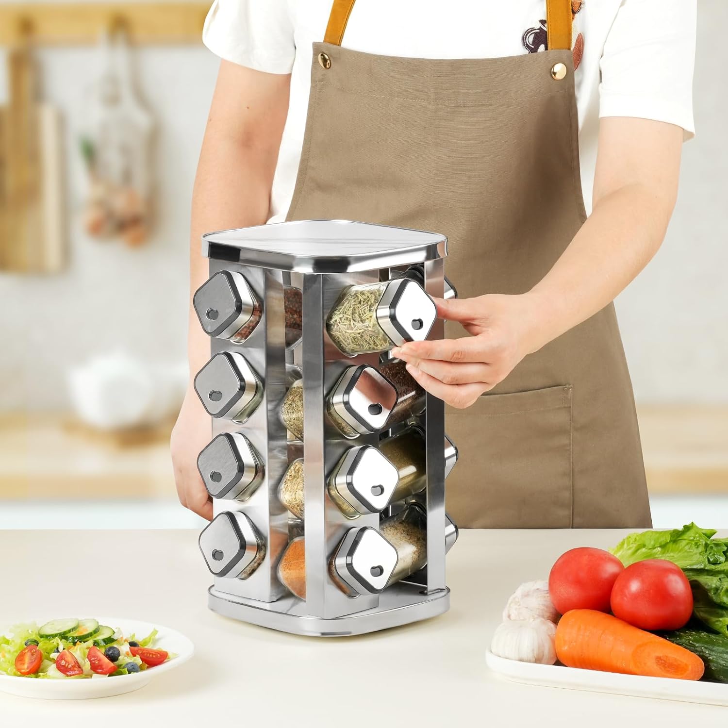 CARLA HOME 360° Rotating Spice Rack Organizer with 20 Glass Jars, 25x20x20 cm - SuperSaverAU - view 7