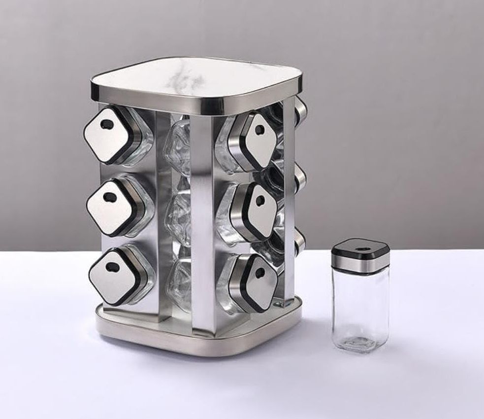 CARLA HOME 360° Rotating Spice Rack Organizer with 20 Glass Jars, 25x20x20 cm - SuperSaverAU - view 9