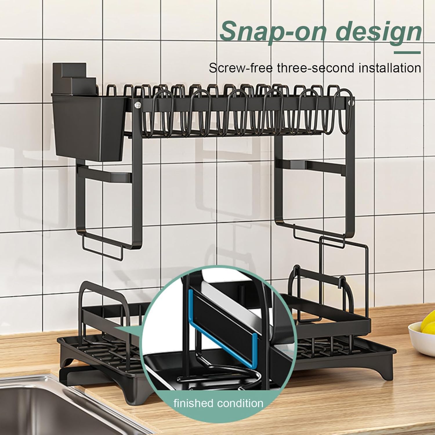 CARLA HOME 2-Tier Dish Drying Rack – Black with Drainage Tray