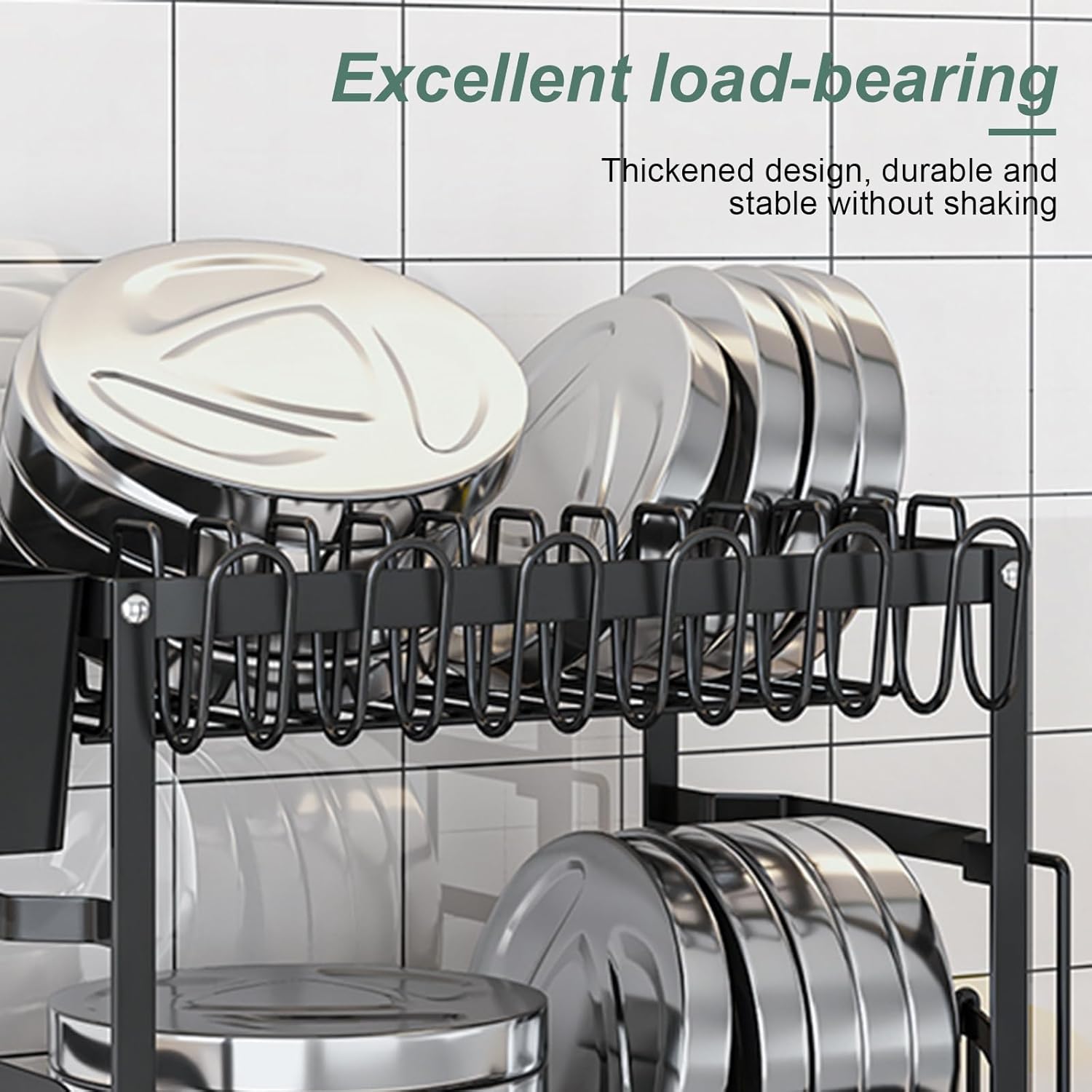 CARLA HOME 2-Tier Dish Drying Rack – Black with Drainage Tray