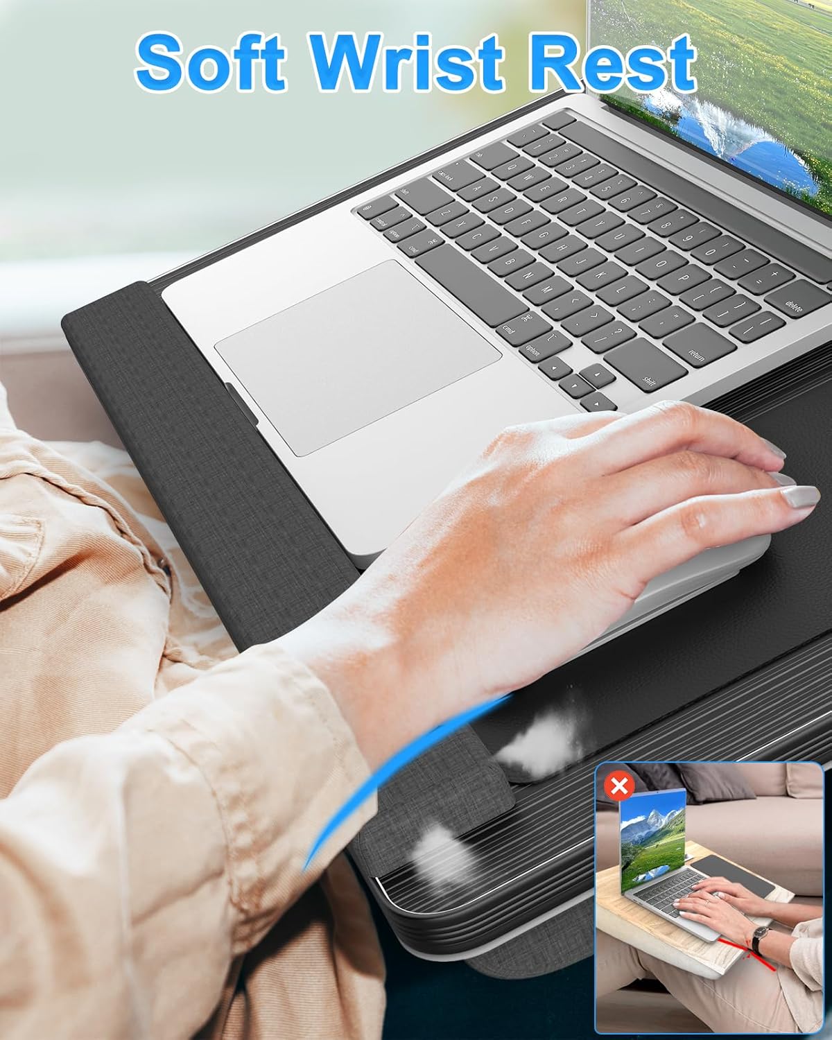 CARLA HOME Oversized Portable Lap Desk with Cushion, Mouse Pad, Tablet Holder, Fits 17 Inch Laptops - SuperSaverAU - view 3