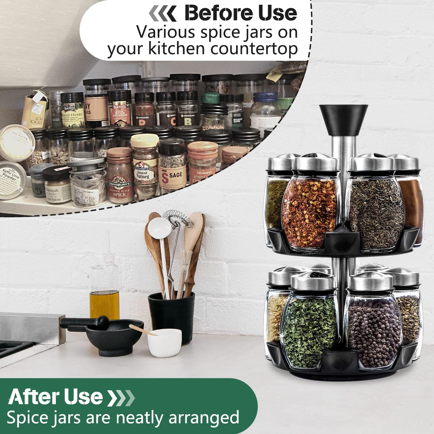 CARLA HOME Rotating Spice Rack Organizer 16 Glass Jars 15x30x15 cm - SuperSaverAU - view 5