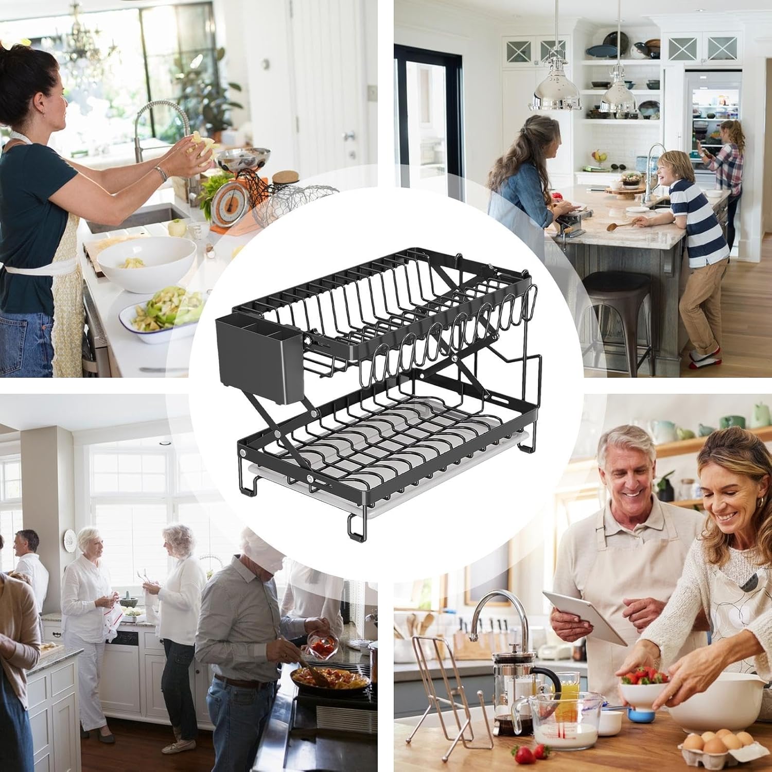 CARLA HOME 2-Tier Dish Drying Rack 40x32x28 cm with Drainage Tray & Utensil Holder - SuperSaverAU - view 9