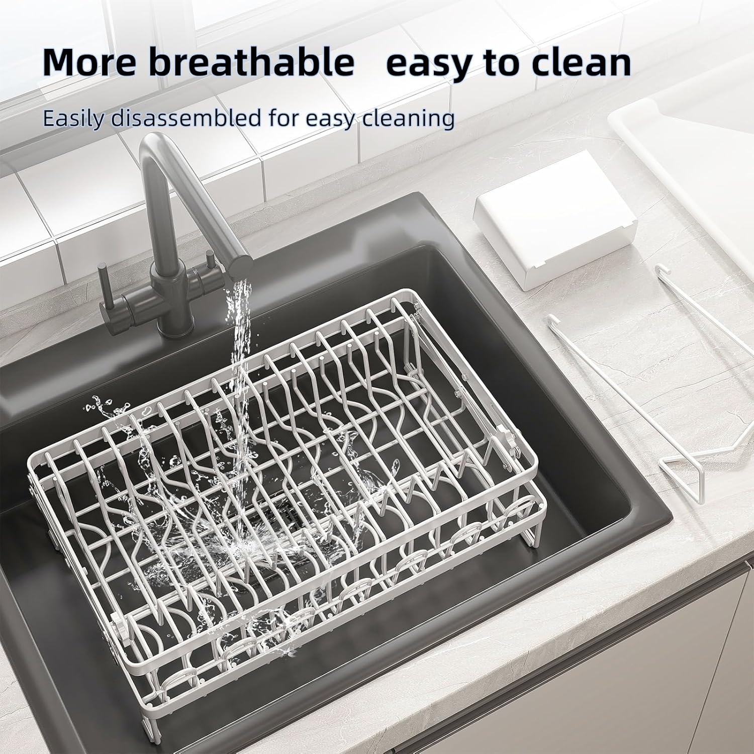 CARLA HOME 2-Tier Dish Drying Rack 40x32x28 cm with Drainage Tray & Utensil Holder - SuperSaverAU - view 7