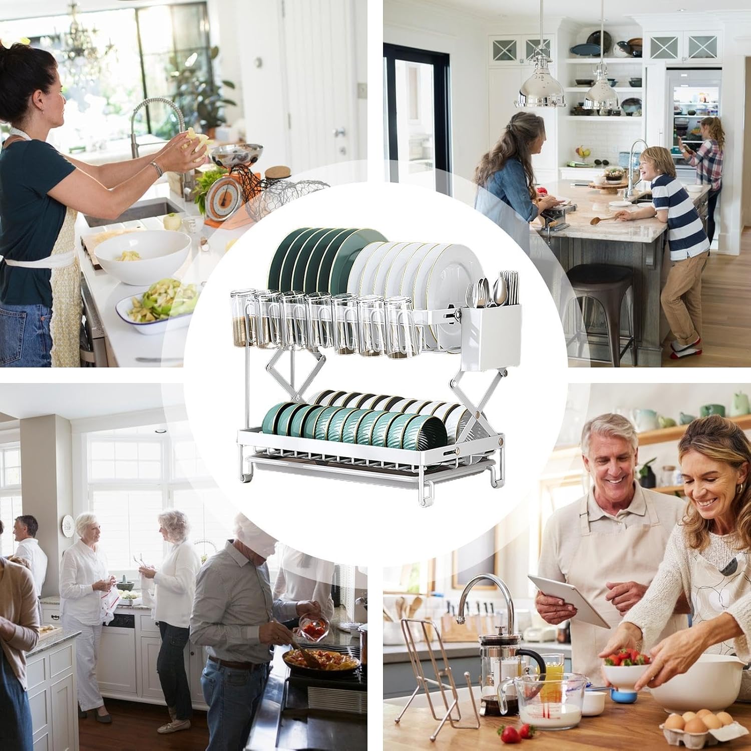 CARLA HOME 2-Tier Dish Drying Rack 40x32x28 cm with Drainage Tray & Utensil Holder - SuperSaverAU - view 9