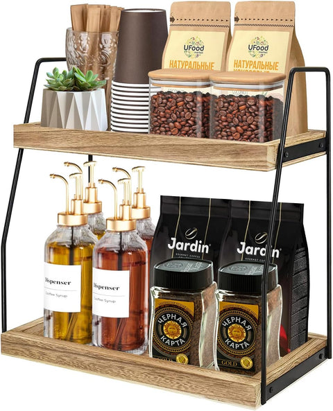 CARLA HOME 2 Tier Wooden Coffee Station Rack Countertop Organiser