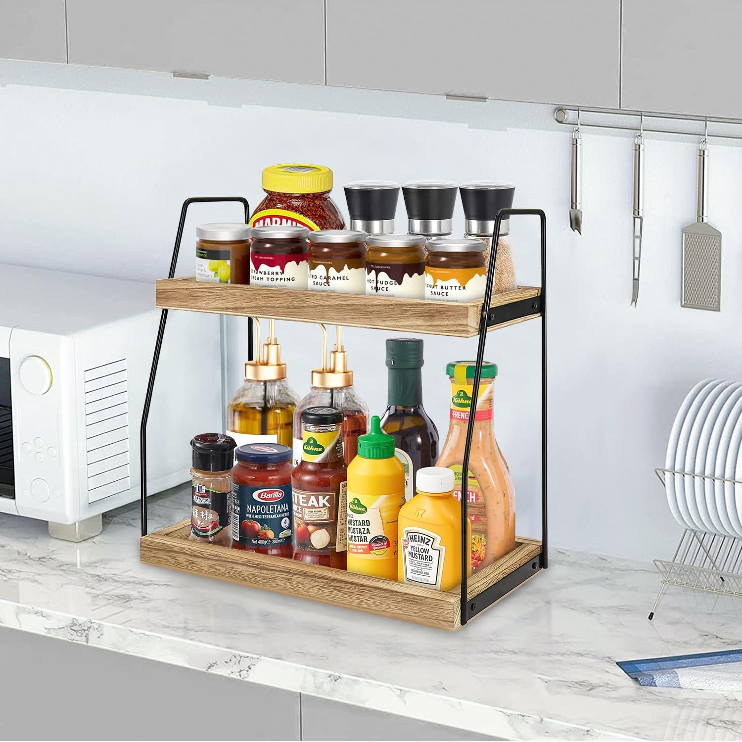CARLA HOME 2 Tier Wooden Coffee Station Rack Countertop Organiser